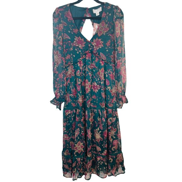 Bohemian Small Paisley Long Sleeve Dark Green Band Of The Free Floral Print Maxi - Picture 15 of 16
